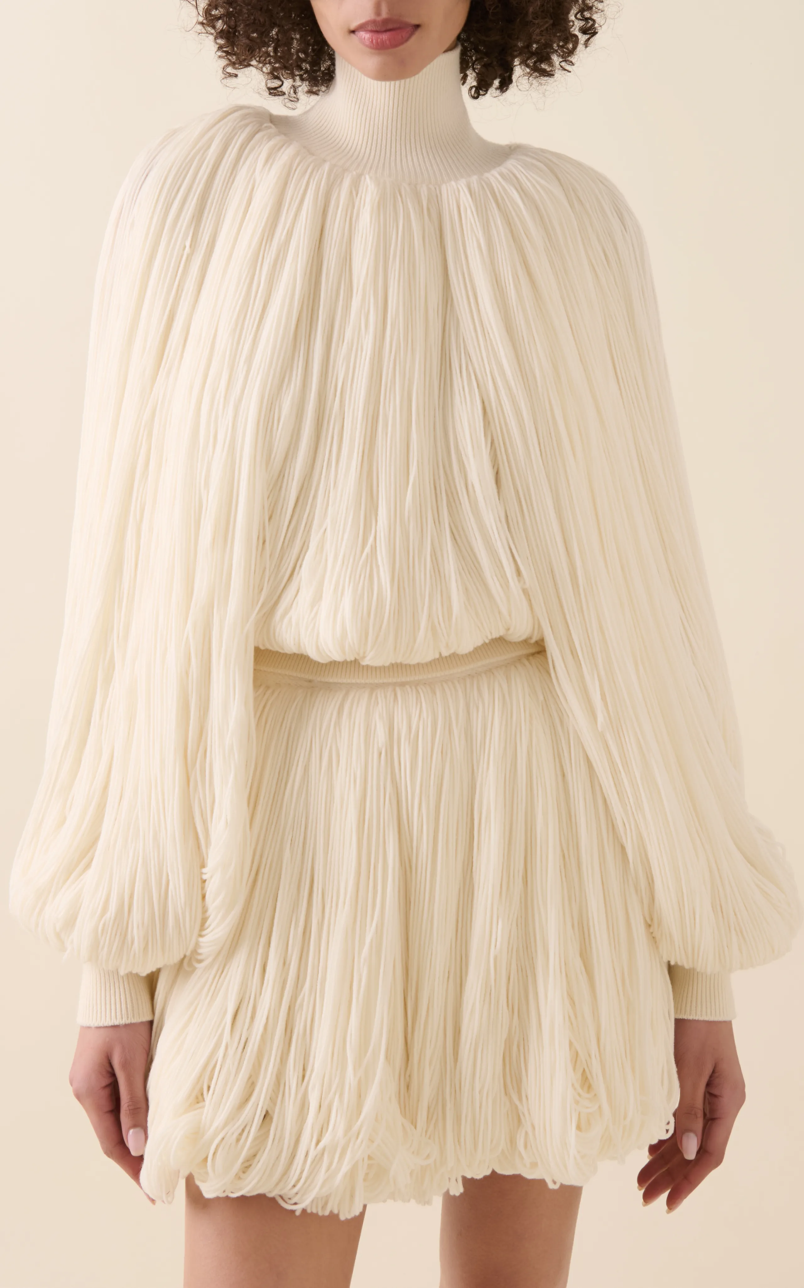 ALAÏA Fringed Yarn Knit Merino Wool Top