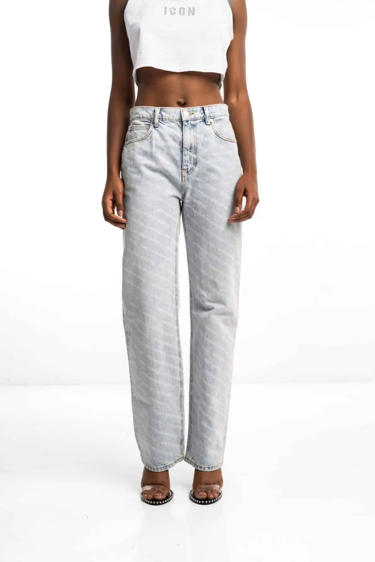 Alexander Wang Ladies Mid Rise Relaxed Pants Pebble Bleach Logo Print 4DC2244346 274