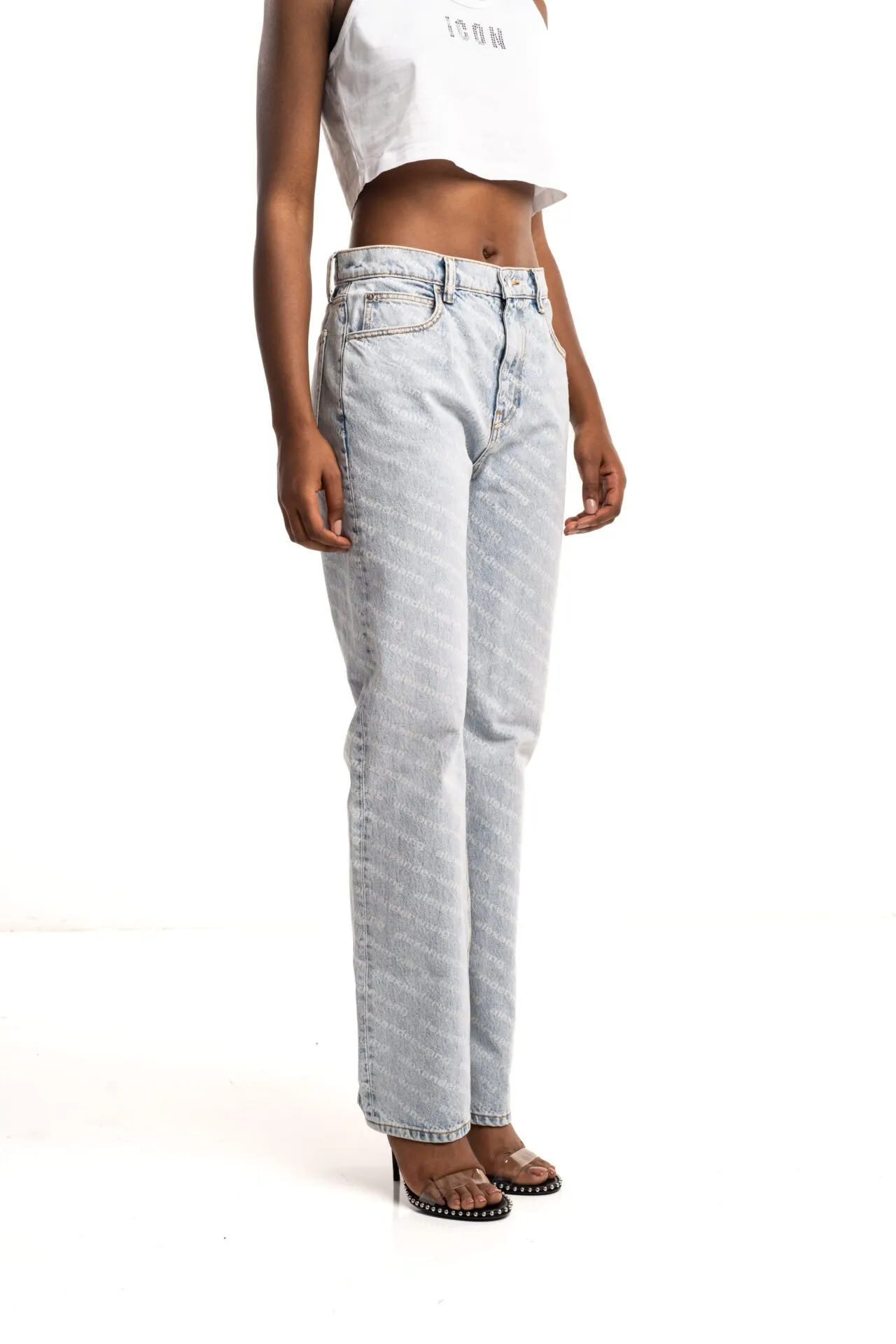 Alexander Wang Ladies Mid Rise Relaxed Pants Pebble Bleach Logo Print 4DC2244346 274