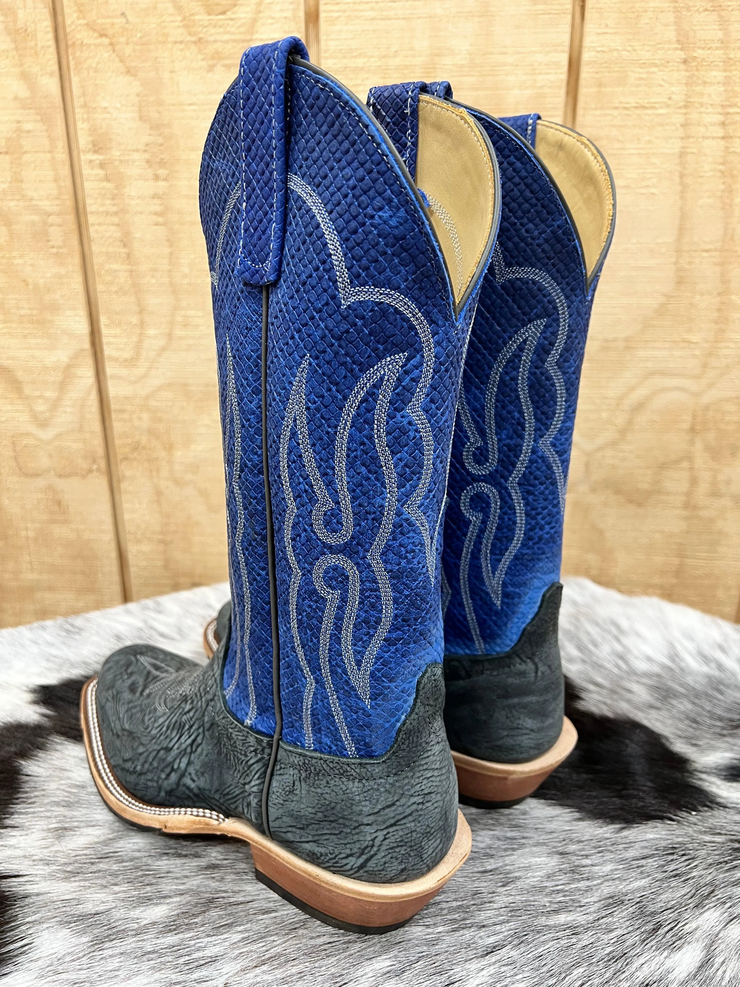 Anderson Bean Men's Black Washed Shoulder/Blue Chex Cutter Toe Cowboy Boots 335677