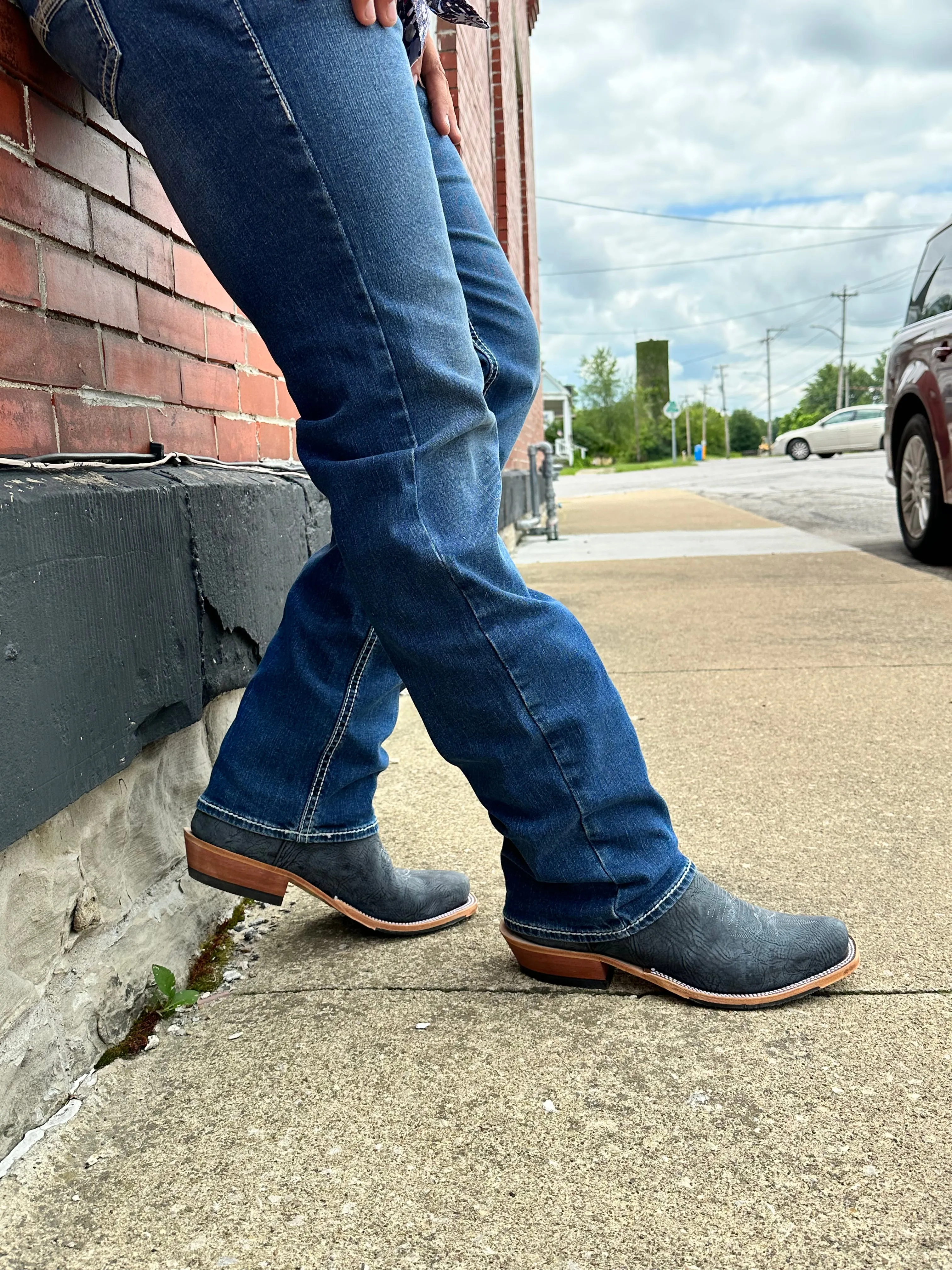 Anderson Bean Men's Black Washed Shoulder/Blue Chex Cutter Toe Cowboy Boots 335677