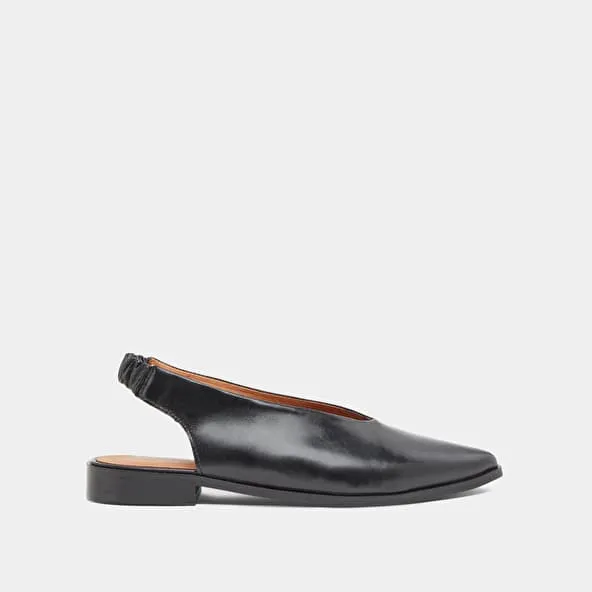 Ballet flats with open backs in black leather