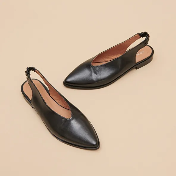 Ballet flats with open backs in black leather