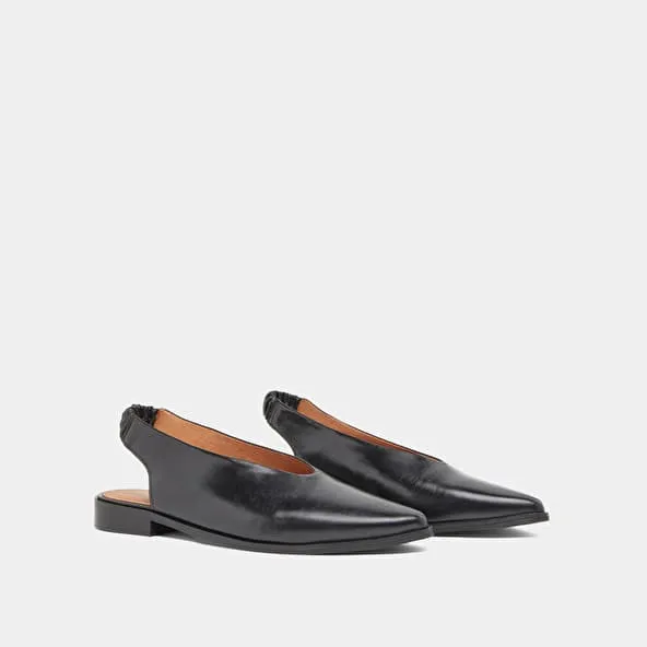 Ballet flats with open backs in black leather