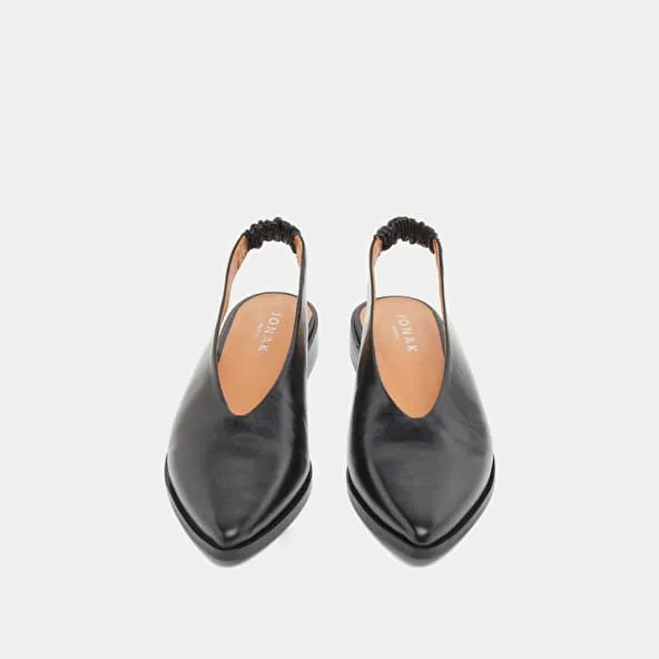 Ballet flats with open backs in black leather