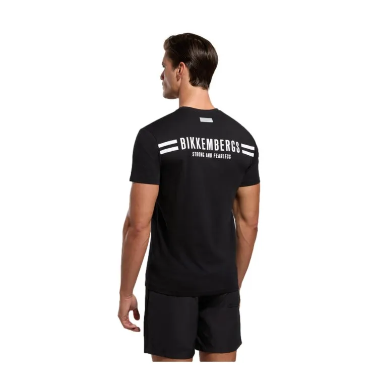 Bikkembergs VERTICAL STRIPERS  T-Shirt Maniche Corte In Cotone Nero