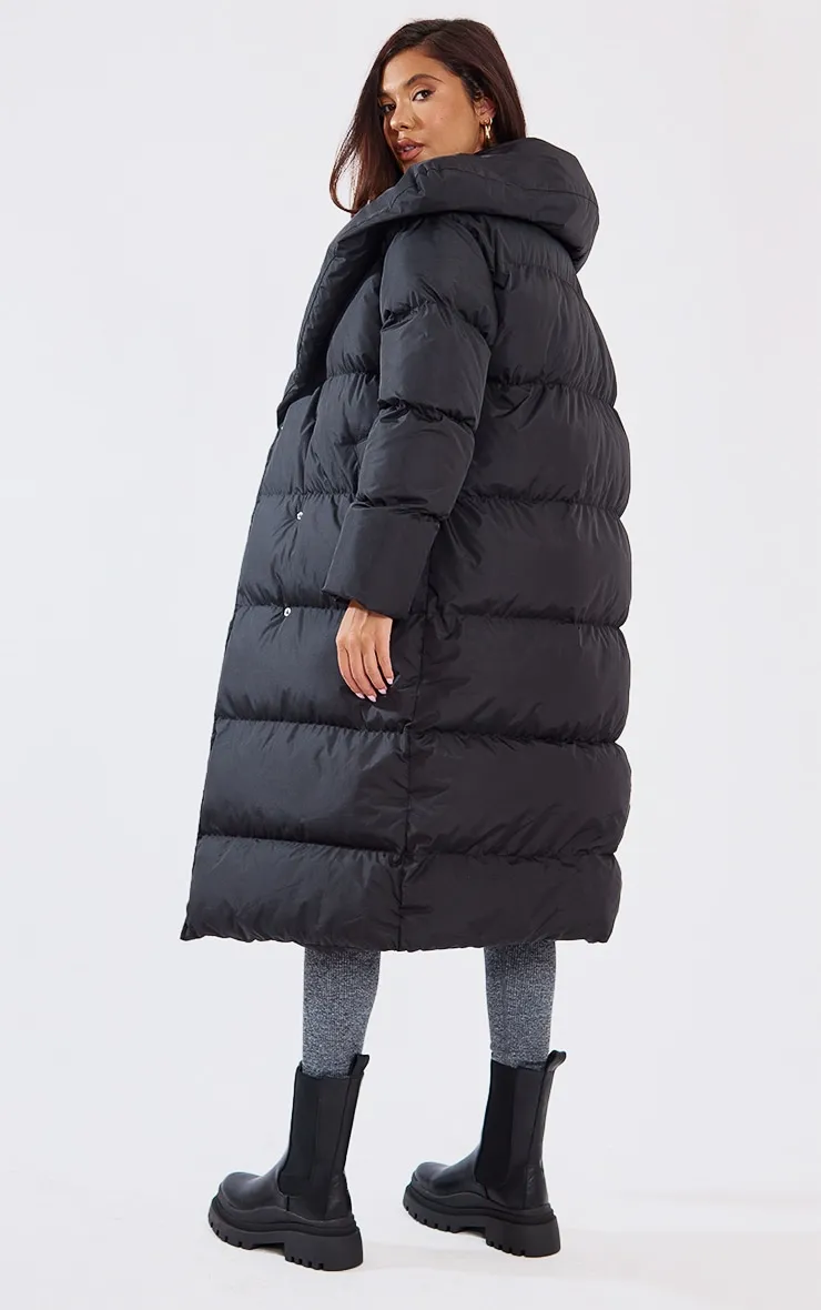 Black Chevron Quilted Maxi Puffer Coat