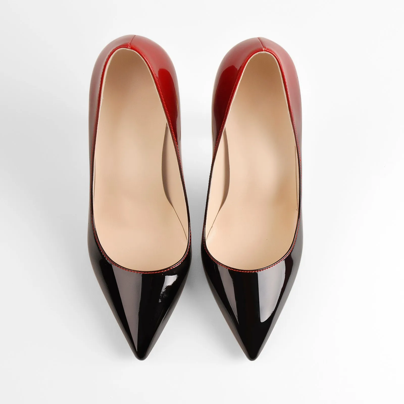 Black Red Gradient Patent Leather Metal Heels Pumps