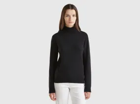 Black turtleneck sweater in pure Merino wool - Black | Benetton