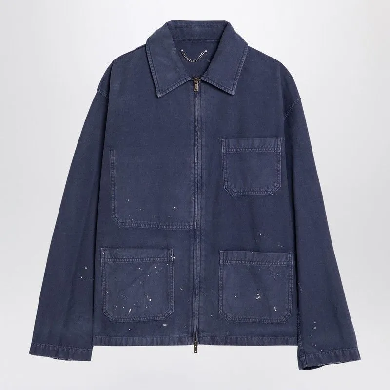 BLUE COTTON SHIRT JACKET WITH SPLASH DETAILS