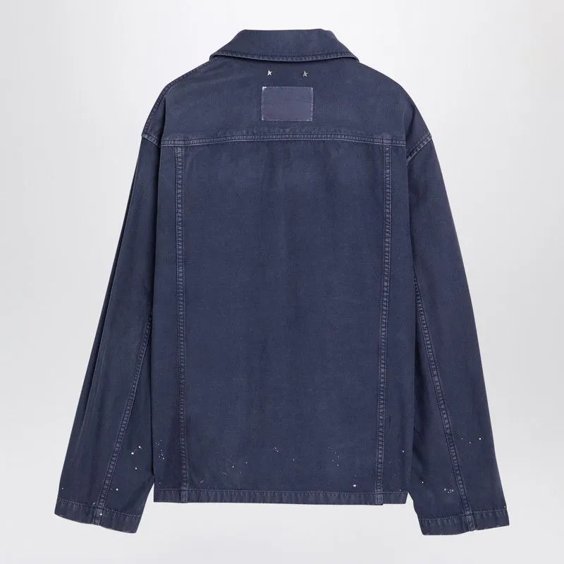 BLUE COTTON SHIRT JACKET WITH SPLASH DETAILS