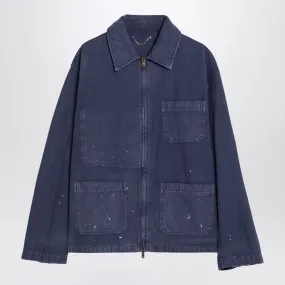 BLUE COTTON SHIRT JACKET WITH SPLASH DETAILS