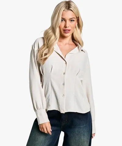 boohoo Womens Cinched Waist Hammered Blouse