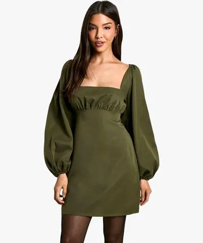 boohoo Womens Long Sleeve Puff Sleeve Mini Dress