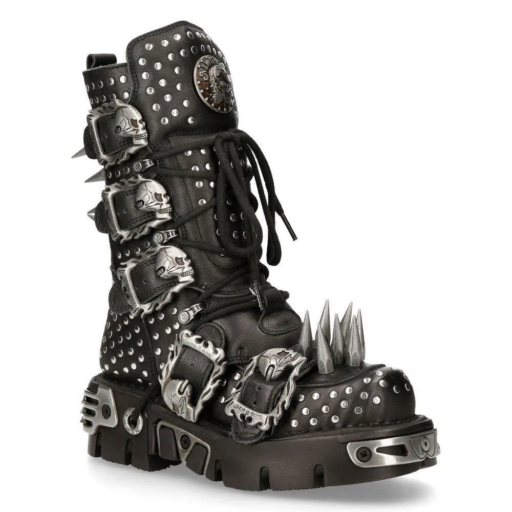 Boots | New Rock Leather Studded Gothic Boots-1535-S1 | New Rock