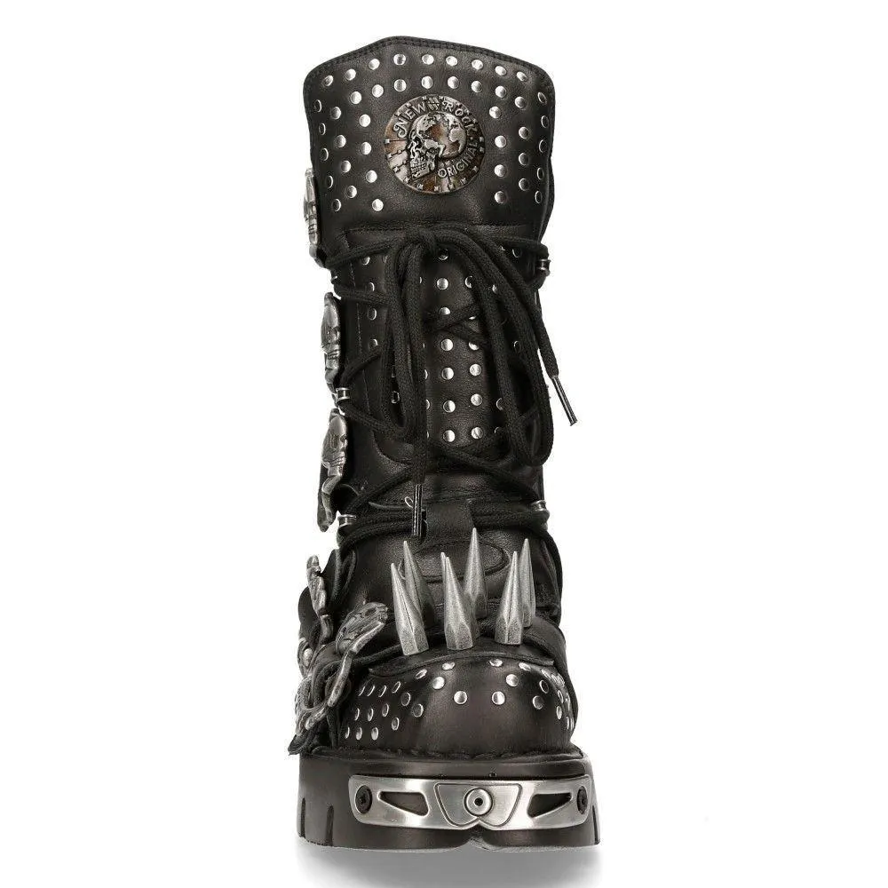 Boots | New Rock Leather Studded Gothic Boots-1535-S1 | New Rock