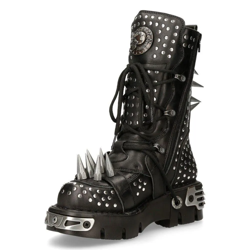 Boots | New Rock Leather Studded Gothic Boots-1535-S1 | New Rock