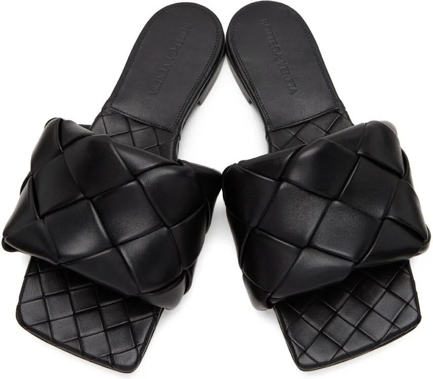 Bottega Veneta Black Intrecciato Lido Flat Sandals