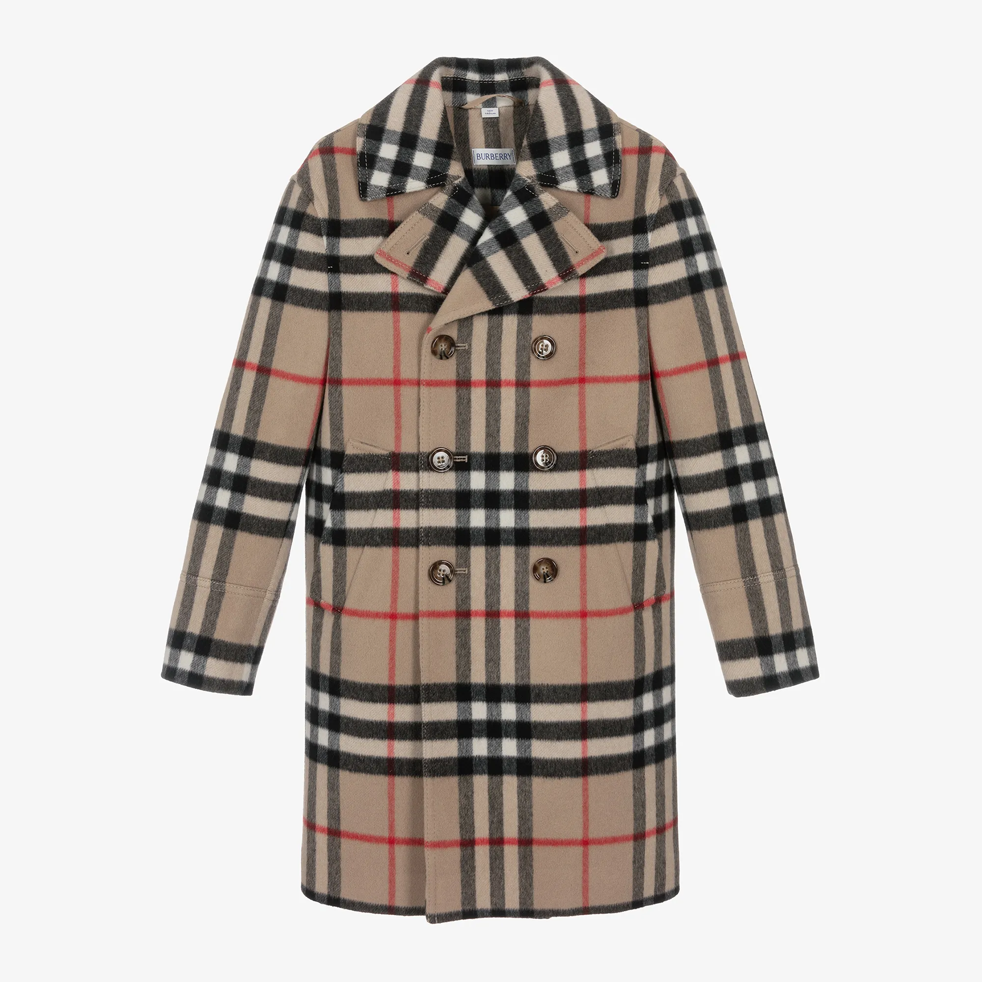 Boys Beige Wool Vintage Check Coat