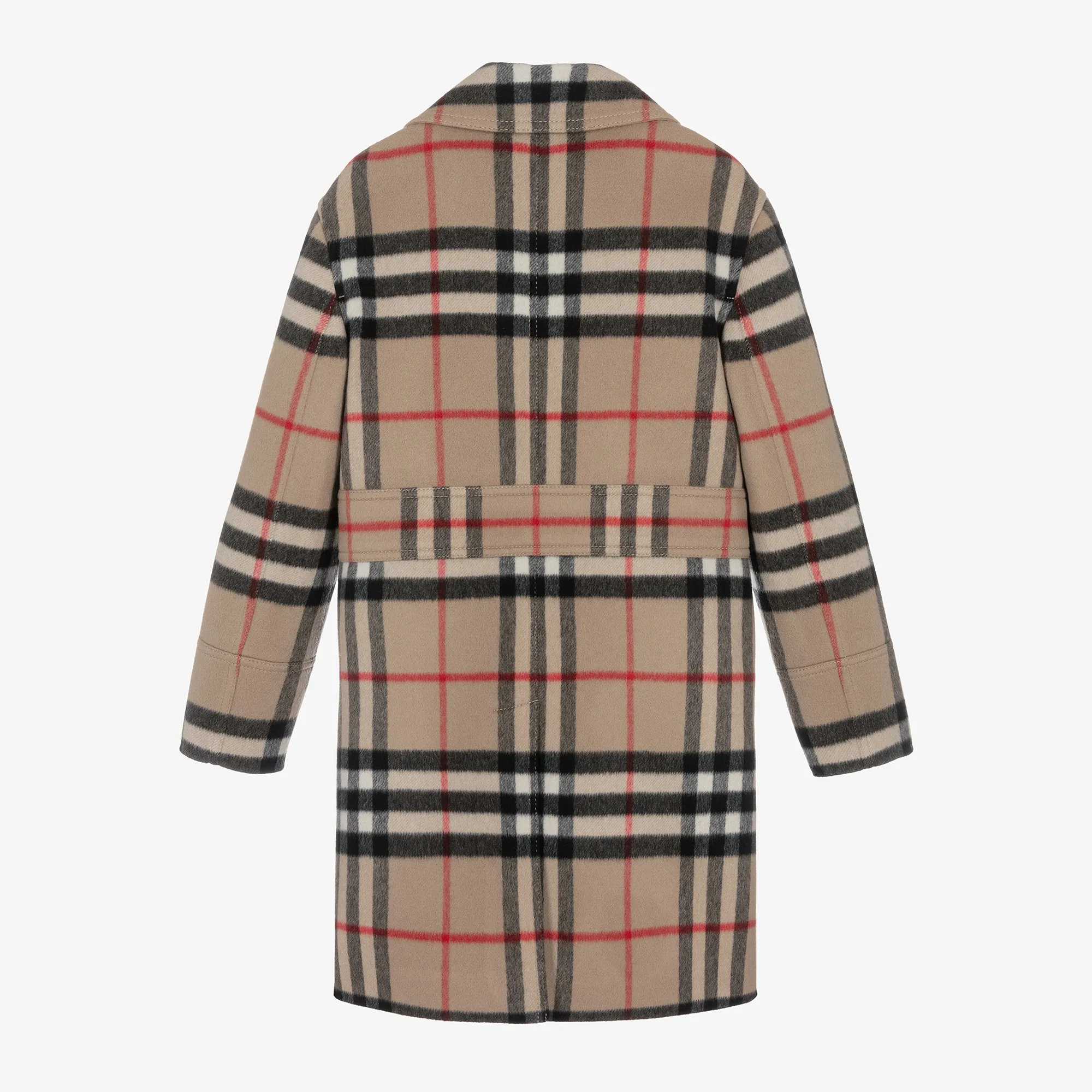 Boys Beige Wool Vintage Check Coat