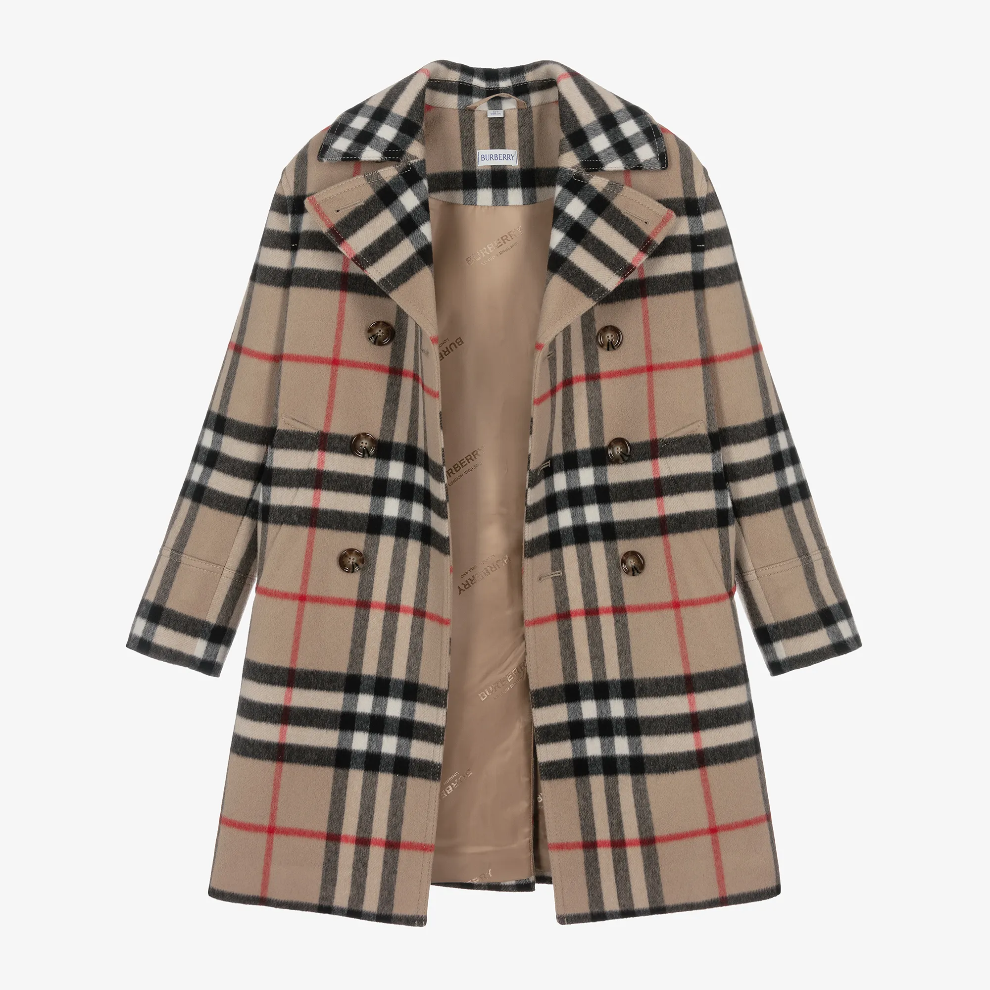 Boys Beige Wool Vintage Check Coat