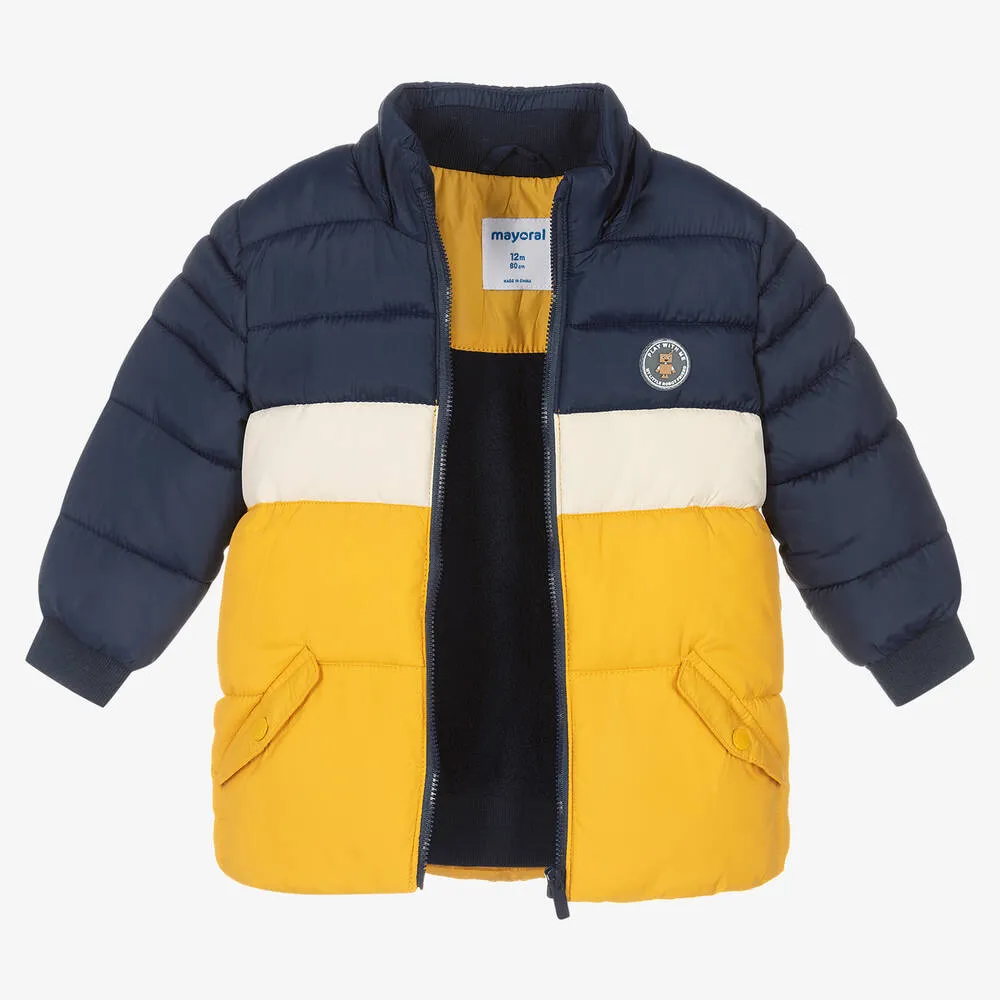 Boys Blue & Yellow Puffer Coat