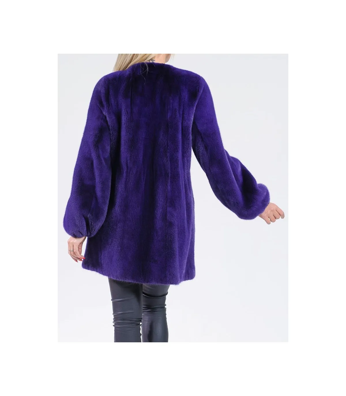 Collarless Purple Mink Fur Coat: FurSource.com