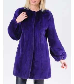 Collarless Purple Mink Fur Coat: FurSource.com