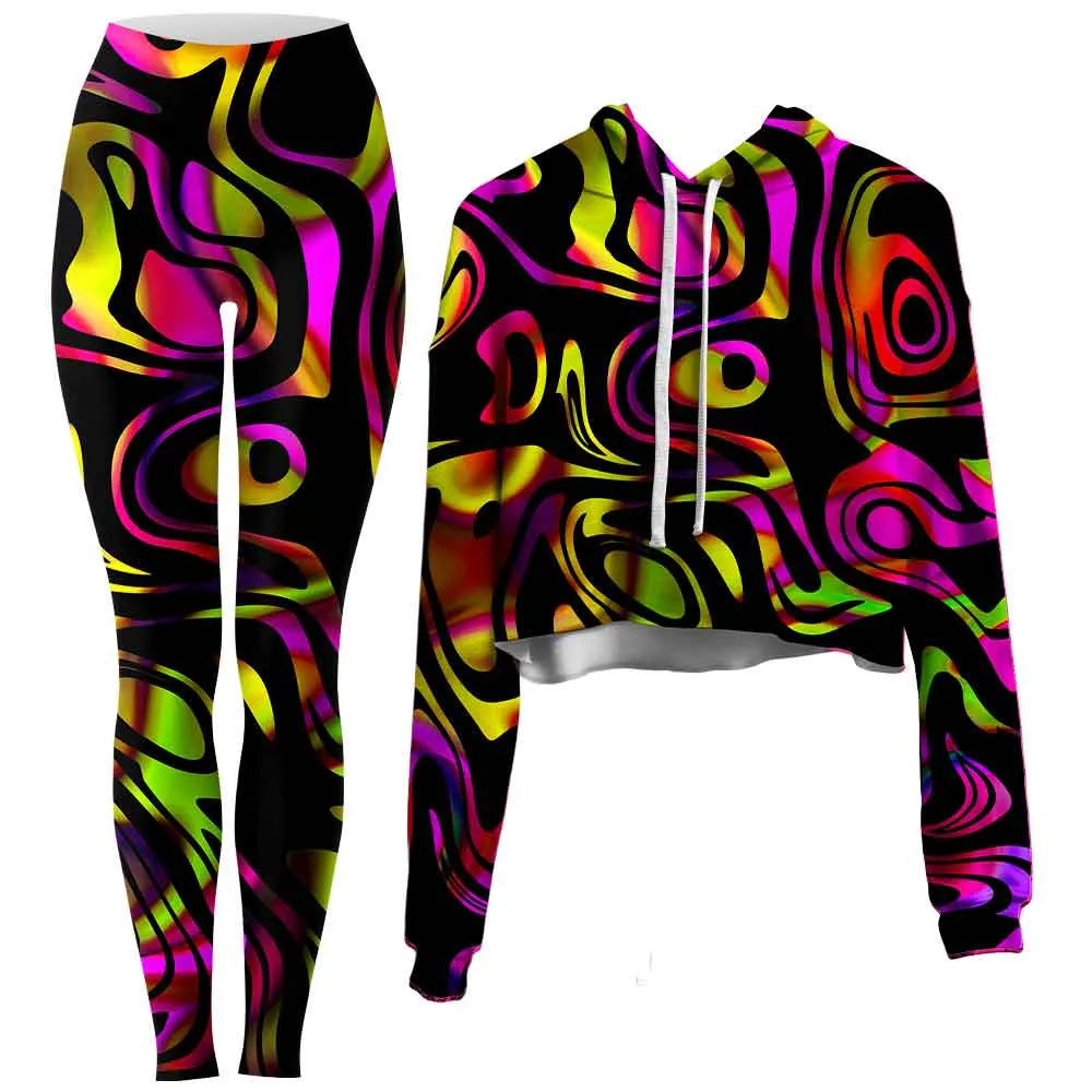 Color Evolution Crop Hoodie and Leggings Combo