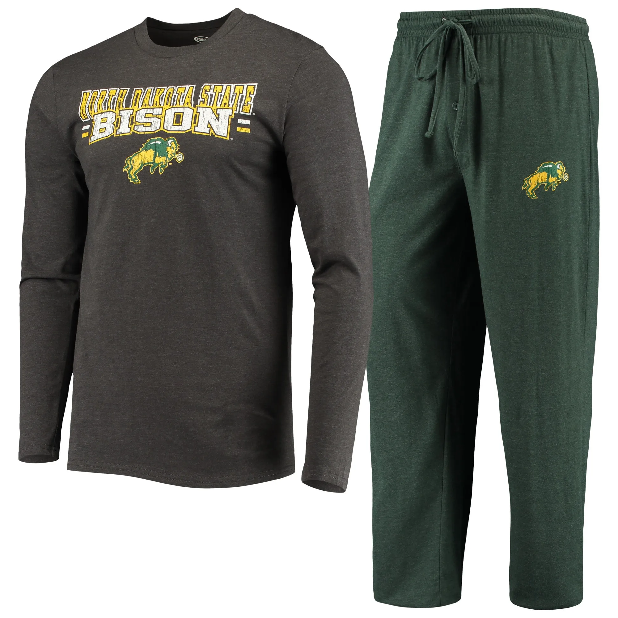 Concepts Sport NDSU Bison Green/Heathered Charcoal Meter Long Sleeve T-Shirt & Pants Sleep Set