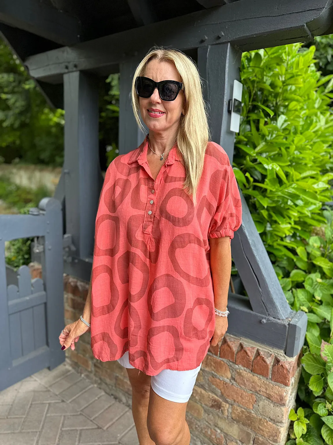 Coral Circle Print Blouse Tiffany