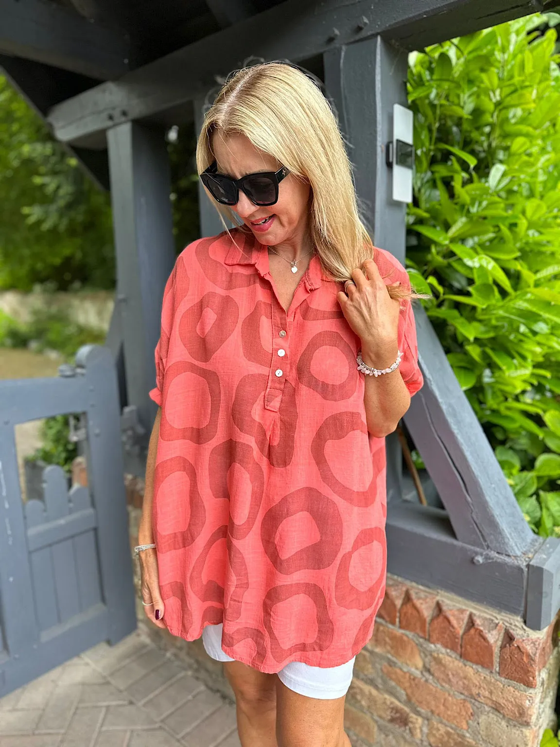 Coral Circle Print Blouse Tiffany