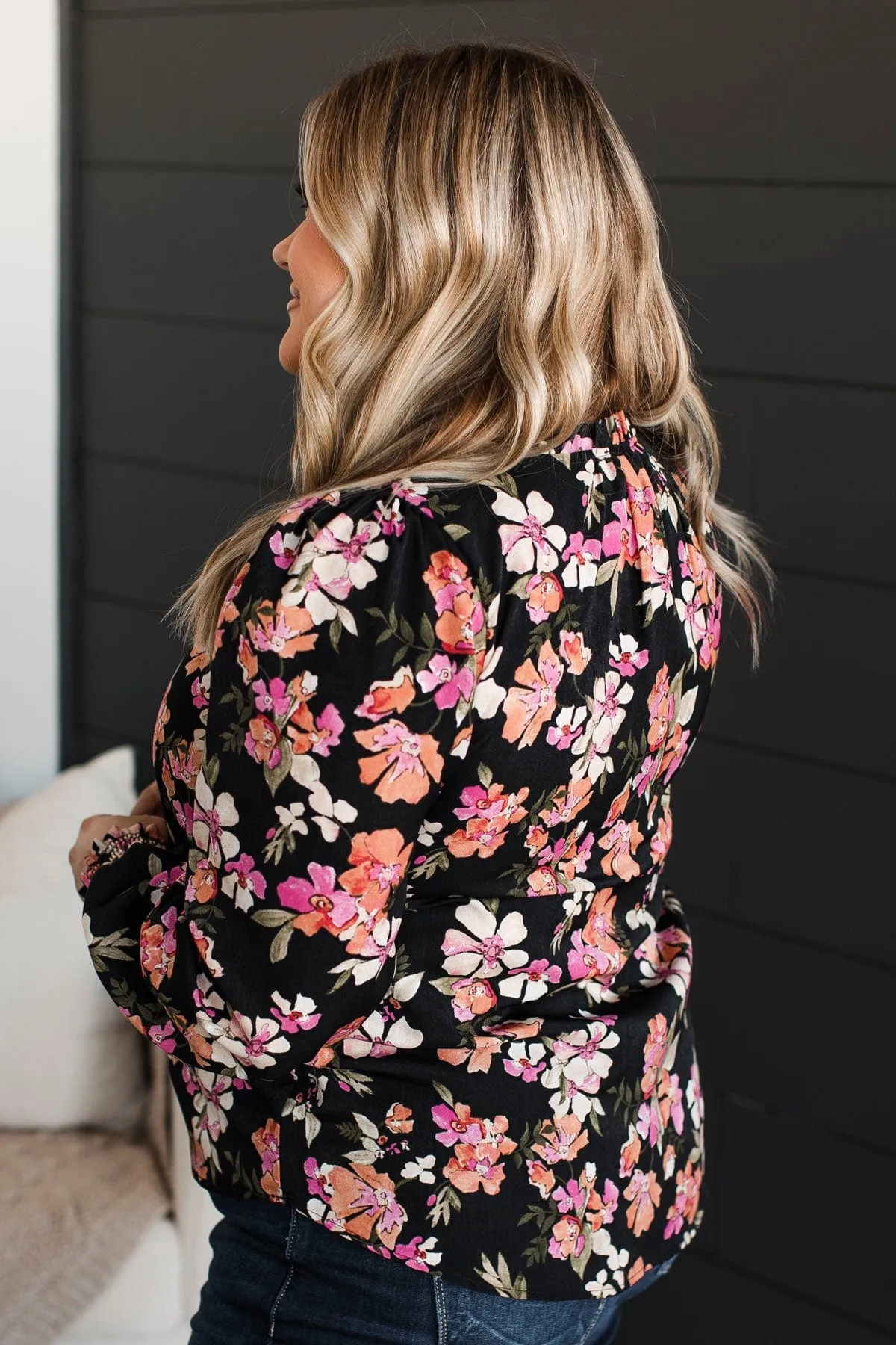 Counting On You Floral Blouse- Black