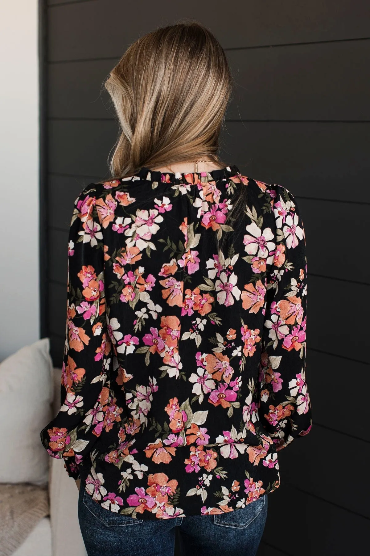 Counting On You Floral Blouse- Black