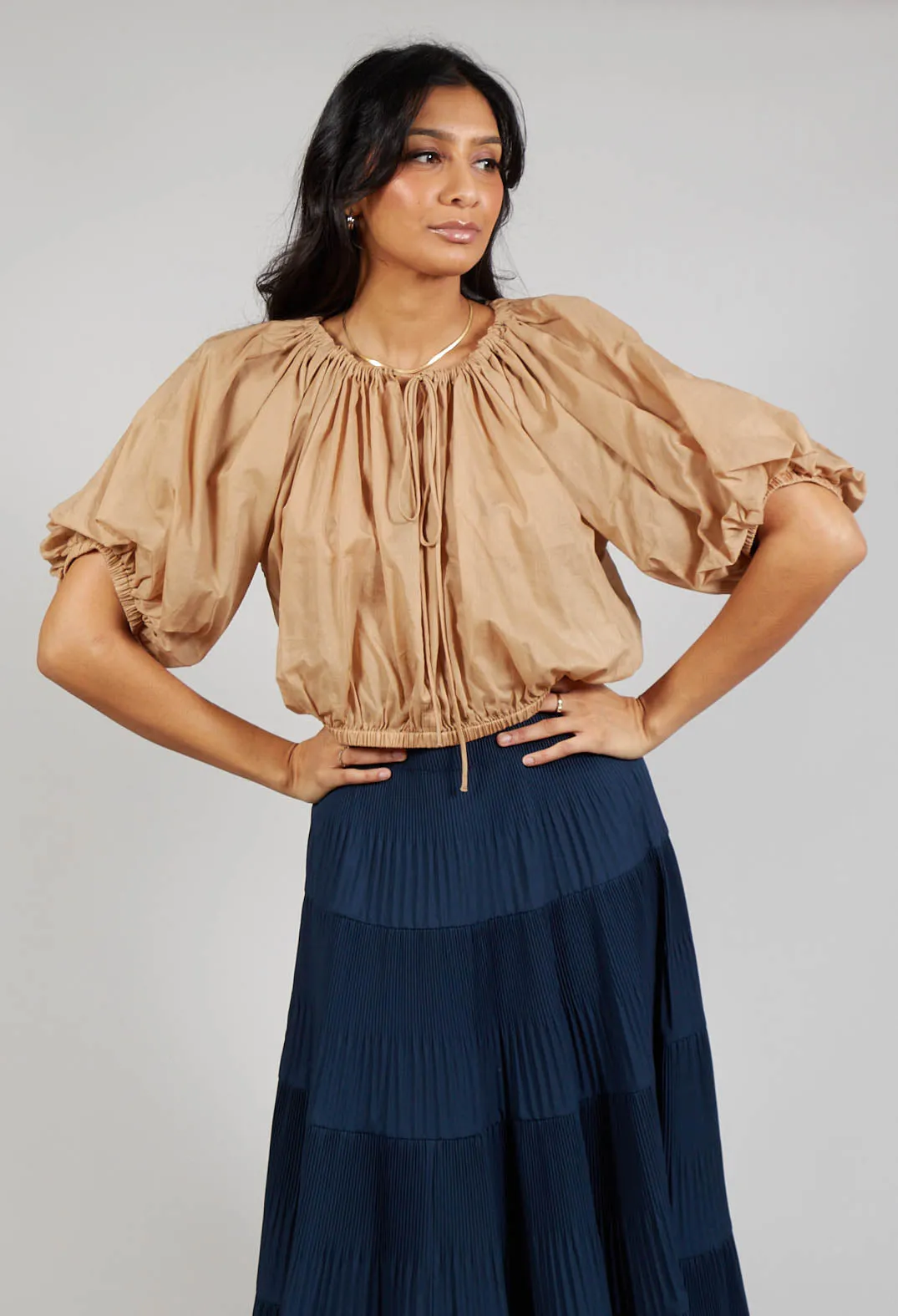 Cropped Prairie Blouse in Camel