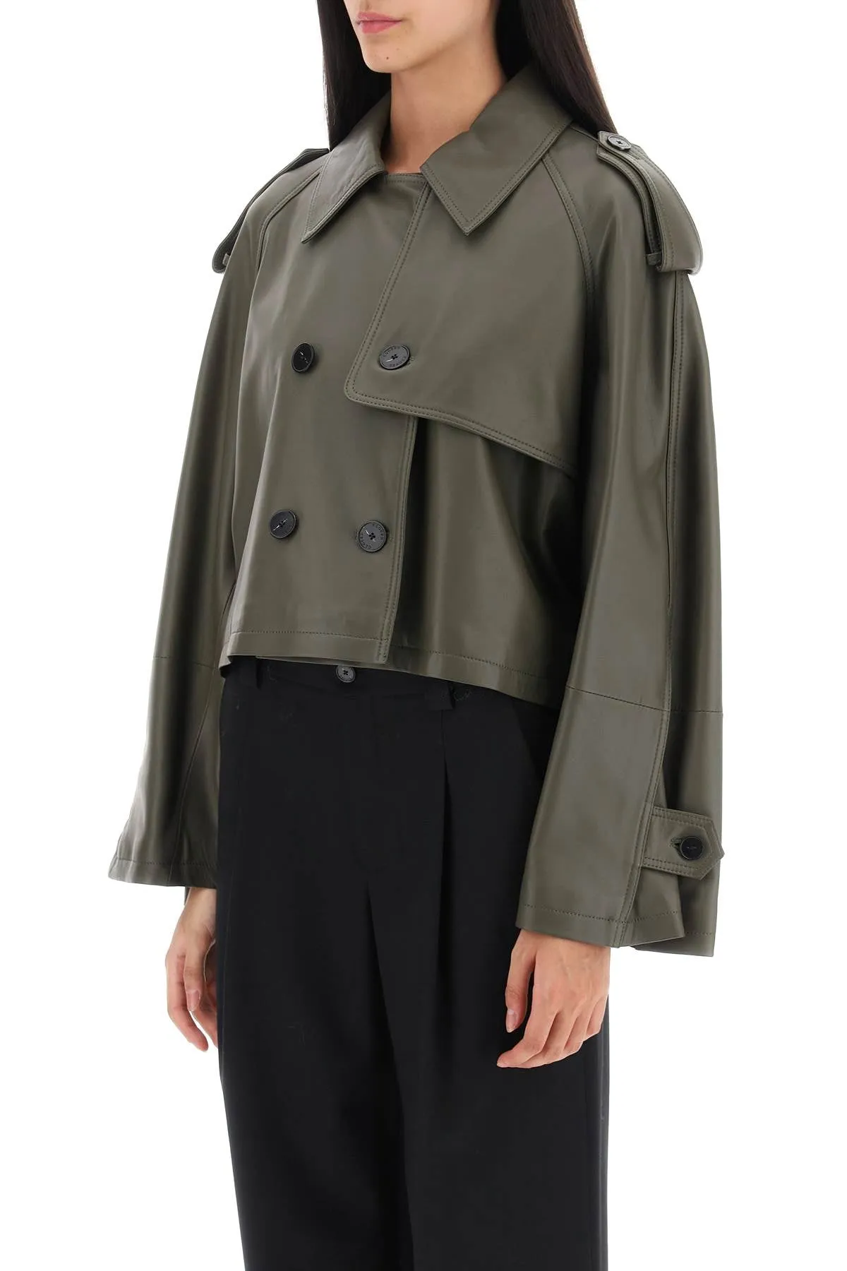 Cropped Trench Coat In Lamb Leather