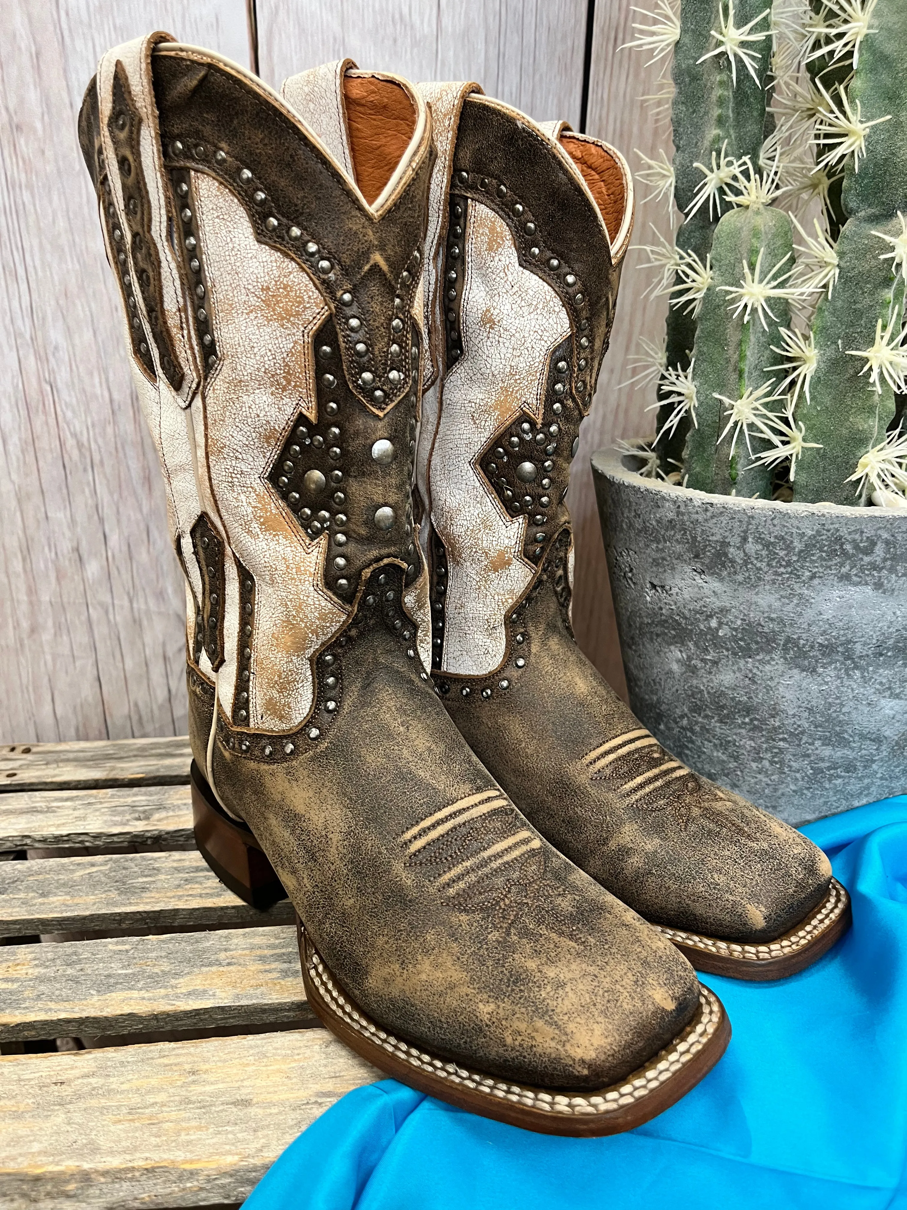 Dan Post Women's Darby Brown & Bone Square Toe Cowgirl Boots DP4984