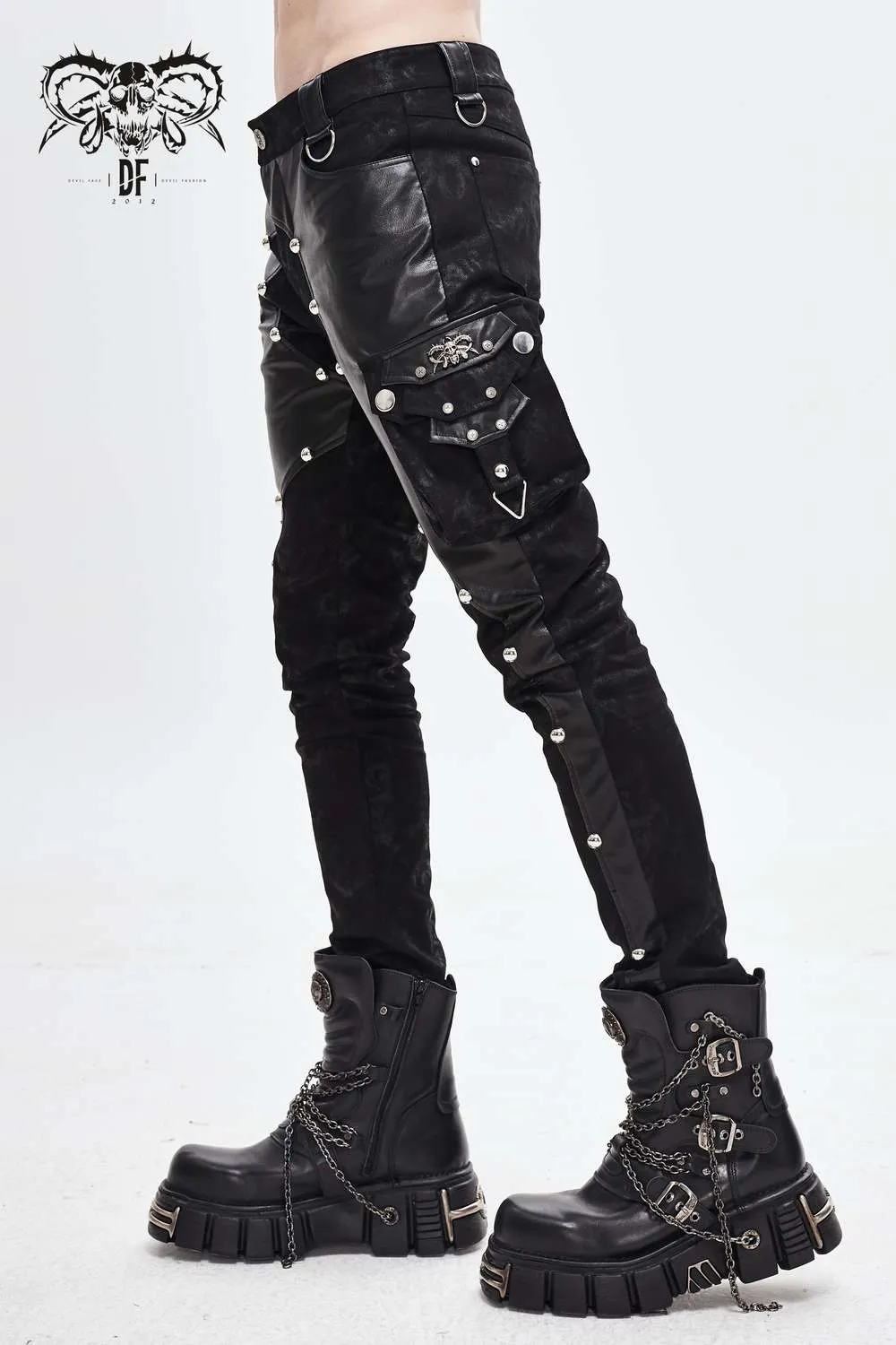 Devil Fashion - Gothic punk pants with imitation leather details PT115 | Dark Ages