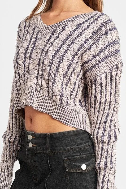 EMORY PARK Contrasted Cable Knit Sweater Top