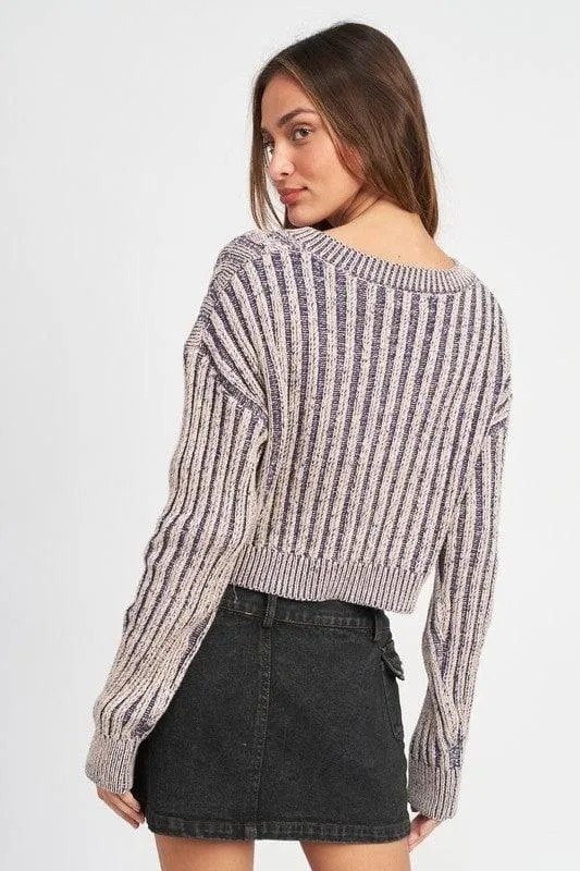 EMORY PARK Contrasted Cable Knit Sweater Top