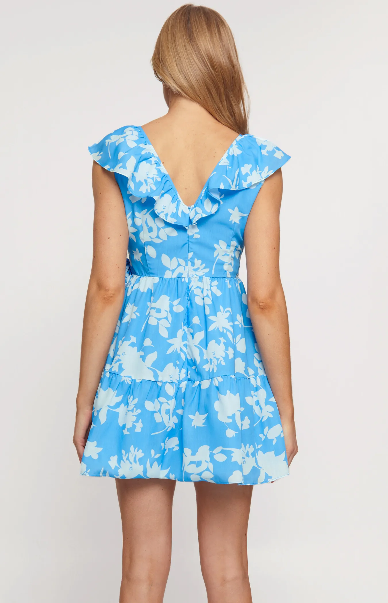 Floral Frill Neckline Baby Doll Dress  (WDR521B)