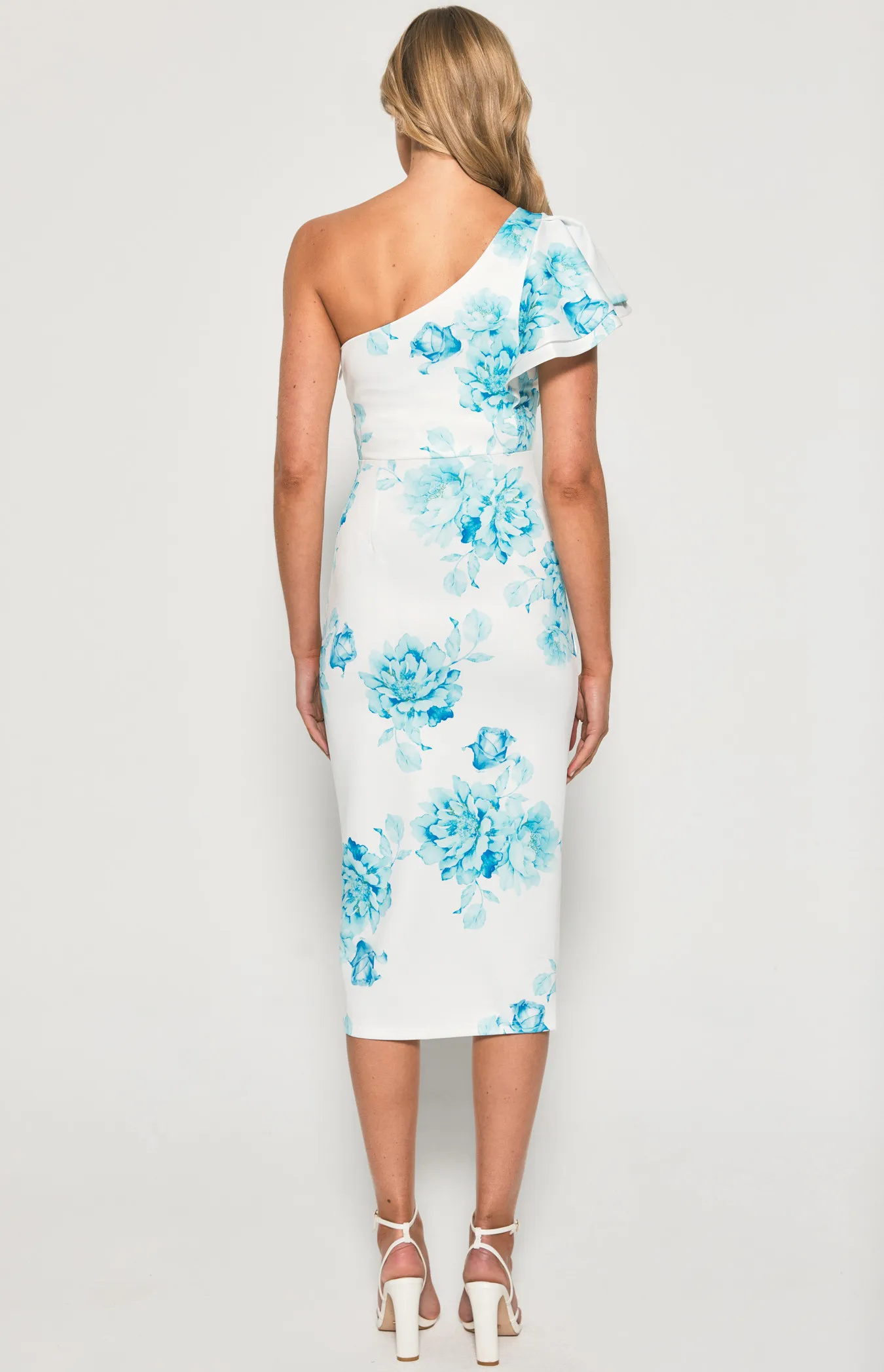 Floral Stretch One Shoulder Midi Dress (SDR1325A)