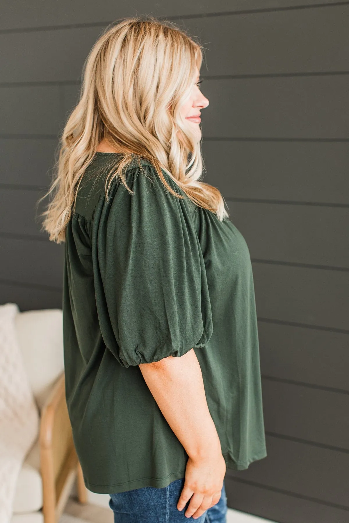 Forever Is Ours Knit Blouse- Forest Green