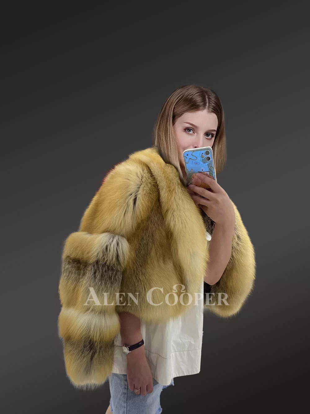 Fox Crop Coat Women in Golden