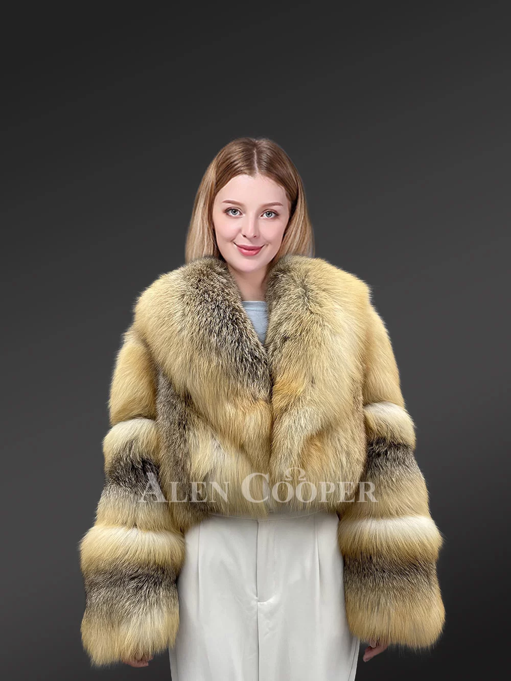 Fox Crop Coat Women in Golden