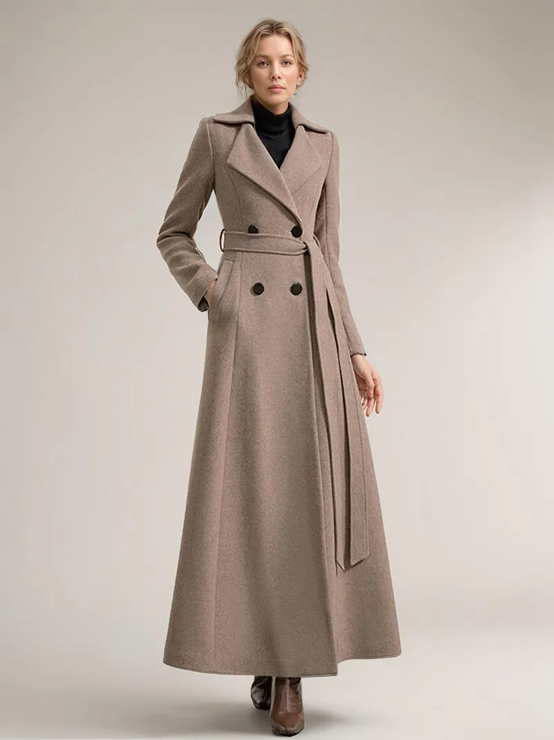 Full Length Coat For Women Wide Notched Lapel Winter Coat In Solid Color 2024