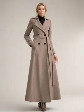 Full Length Coat For Women Wide Notched Lapel Winter Coat In Solid Color 2024