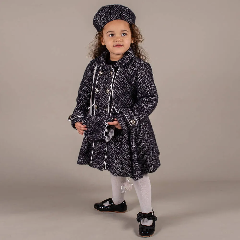 Girls Black Coat & Hat Set