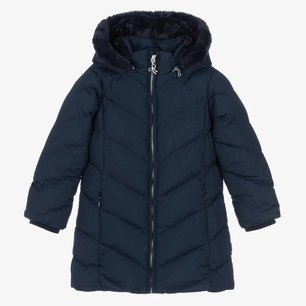 Girls Navy Blue Hooded Puffer Coat