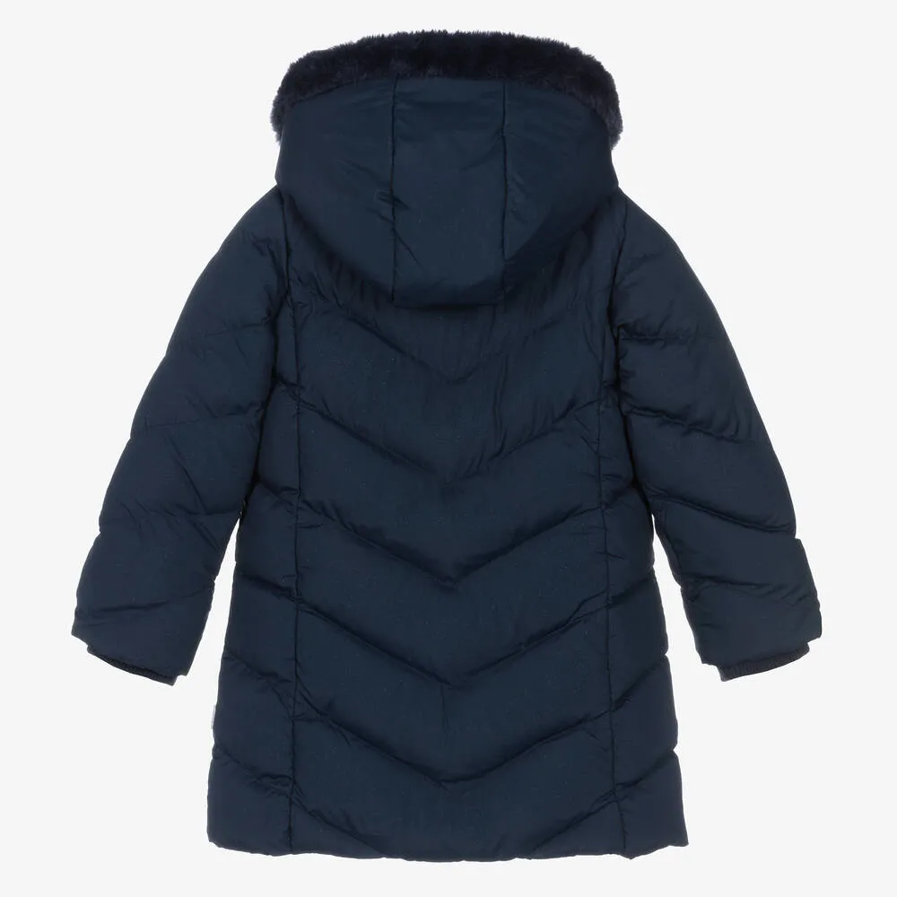 Girls Navy Blue Hooded Puffer Coat